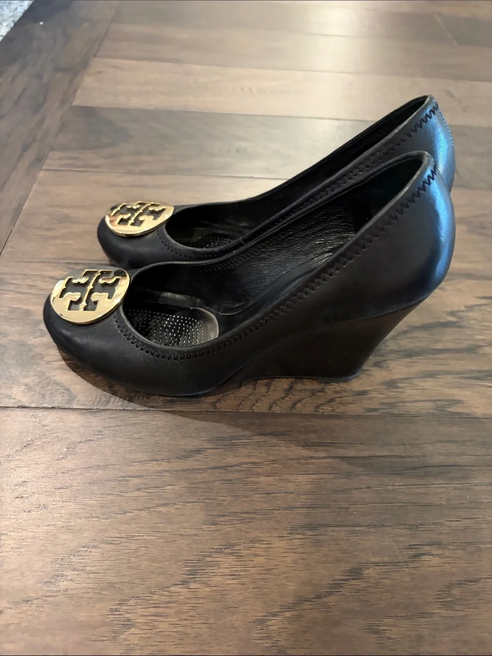 Tory Burch Black Wedge Heels Sz 7.5